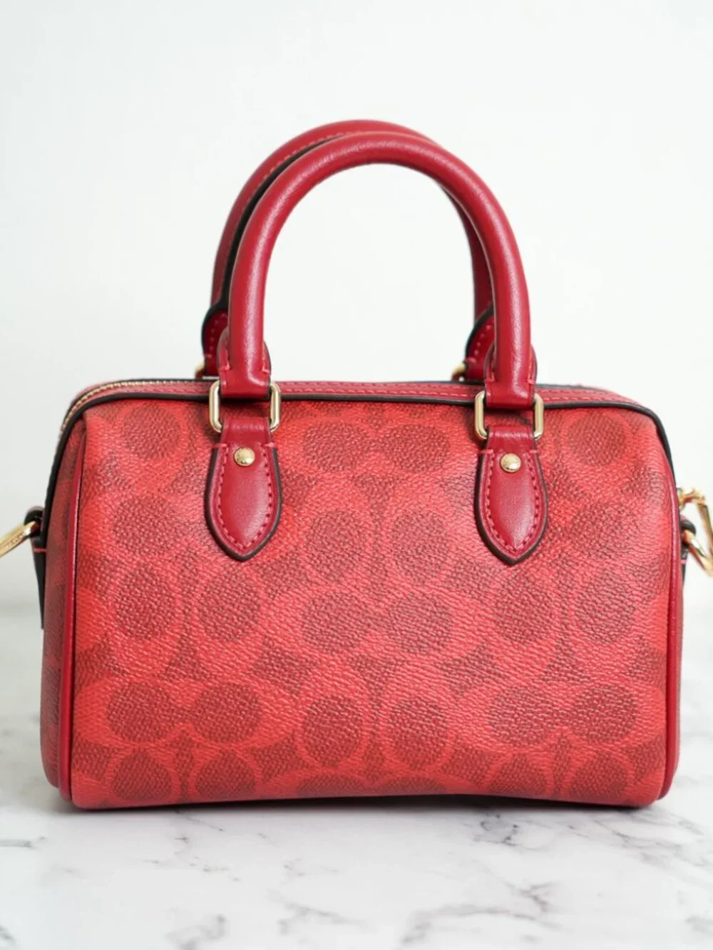 Coach CEY63 Mini Rowan Crossbody Bag In Signature Canvas Gold/Crimson NWT